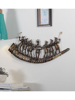 eCraftIndia - Brown & Gold Tribal Folk Dancers on Shehnai Premium Brass Wall Hanging