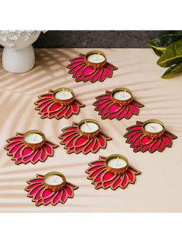 eCraftIndia - Gold & Pink Lotus Flower Decorative Tea Light Candle Holders (Pack of 8)