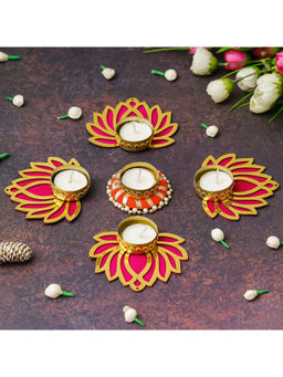 eCraftIndia - Multi-Color MDF Wooden Cut Out Lotus Tea Light Candle Holders (Pack of 5)