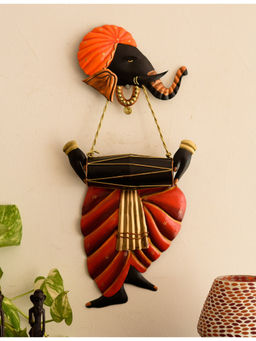 eCraftIndia - Muti-Color Iron Handcrafted Musician Lord Ganesha Wall Hanging