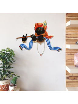 eCraftIndia - Multi-Color Metal Handcrafted Lord Krishna Playing Flute Bansuri Wall Hanging