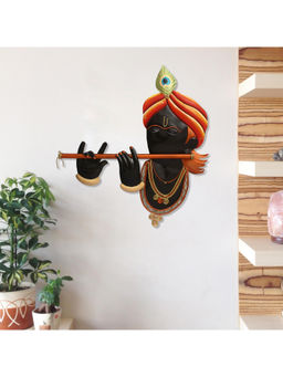 eCraftIndia - Multi-Color Handcrafted Iron Lord Krishna Playing Flute Bansuri Wall Hanging