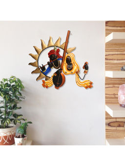 eCraftIndia - Multi-Color Metal Radha Playing Veena & Krishna Religious Wall Hanging