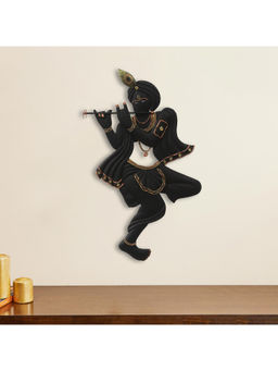 eCraftIndia - Black Iron Handcrafted Lord Krishna Playing Flute Wall Hanging