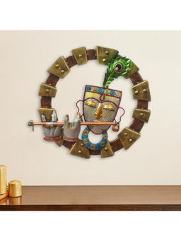 eCraftIndia - Multi-Color Lord Krishna Playing Flute Handcrafted Decorative Iron Wall Hanging
