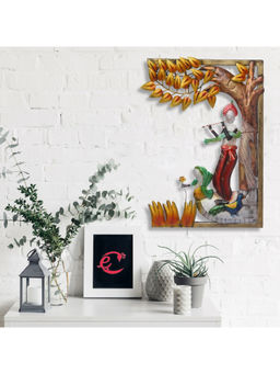 eCraftIndia - Multi-Color Metal Handcrafted Radha & Krishna Playing Flute Under Tree Wall Hanging
