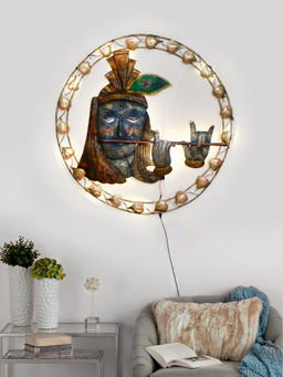 eCraftIndia - Multi-Color Metal Handcrafted Lord Krishna Playing Flute Wall Hanging