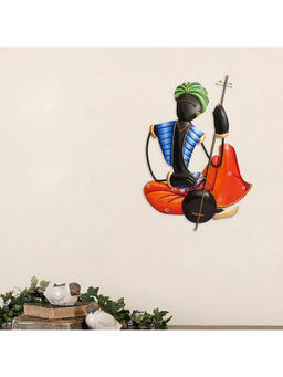 eCraftIndia - Multi-Color Handcrafted Iron Sitting Musician Man Wall Hanging