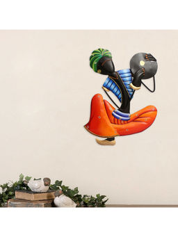 eCraftIndia - Multi-Color Handcrafted Iron Sitting Musician Man Wall Hanging