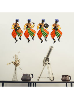 eCraftIndia - Multi-Color Tribal Man Playing Different Musical Instruments Wall Hangings (Pack of 4)
