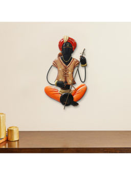 eCraftIndia - Multi-Color Handcrafted Iron Sitting Musician Man Wall Hanging