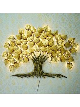 eCraftIndia - Gold Metal Handcrafted Leaves Tree Wall Hanging