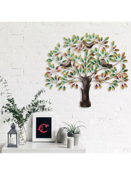 eCraftIndia - Multi-Color Birds Sitting Colorful Leaves Tree Handcrafted Iron Wall Hanging