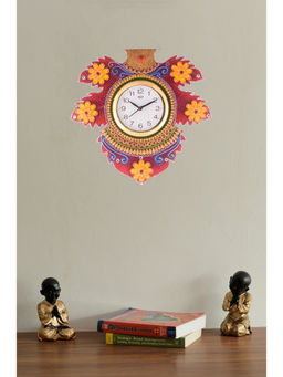 eCraftIndia - Green Floral Lead Shape Wooden Handcrafted Wooden Wall Clock