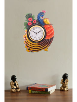 eCraftIndia - Multi-Color Exotic and Stylish Colorful Peacock Wooden Handcrafted Wooden Wall Clock
