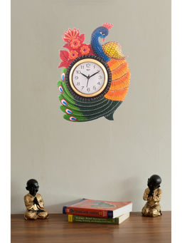 eCraftIndia - Multi-Color Exotic and Stylish Colorful Peacock Wooden Handcrafted Wooden Wall Clock