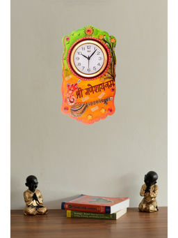 eCraftIndia - Multi-Color Shree Ganesha Namah Splendid Wooden Handcrafted Wooden Wall Clock