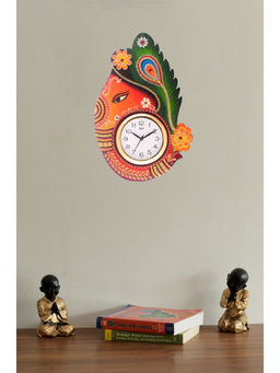 eCraftIndia - Multi-Color Turban Lord Ganesha Colorful Wooden Handcrafted Wooden Wall Clock