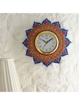 eCraftIndia - Blue & Red Handcrafted Ethnic Design Papier Mache Wooden Wall Clock