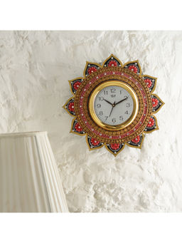 eCraftIndia - Black & Red Handcrafted Ethnic Design Papier Mache Wooden Wall Clock