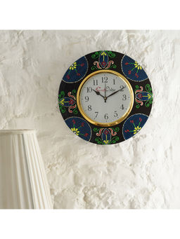 eCraftIndia - Black & Blue Handcrafted Ethnic Design Papier Mache Wooden Wall Clock