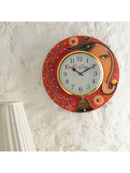 eCraftIndia - Multi-Color Handcrafted Lord Ganesha Design Papier Mache Wooden Wall Clock