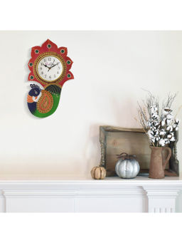 eCraftIndia - Multi-Color Peacock Design Handcrafted Wooden Wall Clock