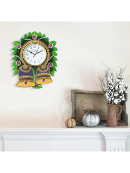 eCraftIndia - Multi-Color Floral Bell Design Handcrafted Papier Mache Wooden Wall Clock