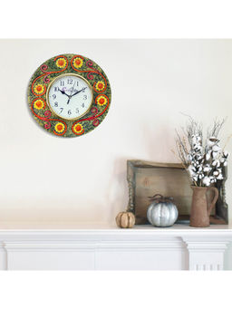 eCraftIndia - Multi-Color Handcrafted Antique Design Papier-Mache Wooden Wall Clock