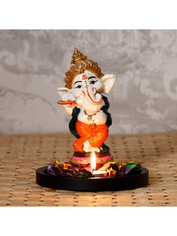 eCraftIndia - Multi-Color Lord Ganesha Dancing Avatar Decorative Showpiece Tea Light Candle Holder