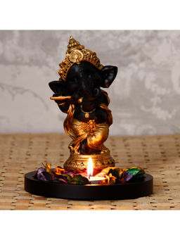 eCraftIndia - Black Lord Ganesha Dancing Avatar Decorative Showpiece Tea Light Candle Holder