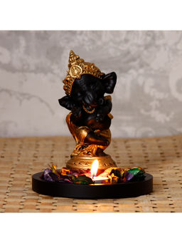 eCraftIndia - Gold & Black Lord Ganesha Dancing Avatar Decorative Showpiece Tea Light Candle Holder