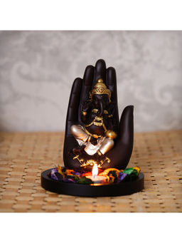 eCraftIndia - Gold & Black Polyresin Palm Ganesha Idol Tea Light Candle Holder