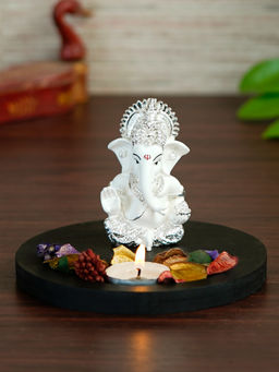 eCraftIndia - White Polyresin Lord Ganesha Idol Tea Light Candle Holder