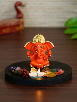 eCraftIndia - Gold & Orange Polyresin Lord Ganesha Idol Tea Light Candle Holder
