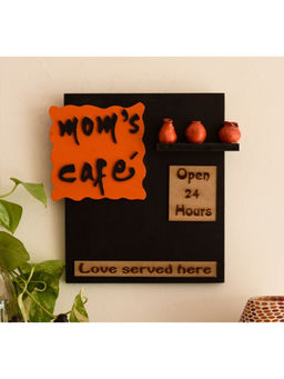 eCraftIndia - Orange & Black Wooden Handcrafted Mom's Cafe Wall Hanging