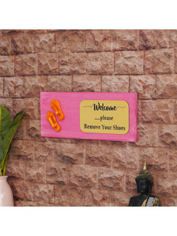 eCraftIndia - Pink & Beige Welcome Please Remove Your Shoes Wooden Door Wall Hanging