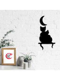 eCraftIndia - Black Cat Couple at Moon Night Wooden Wall Decor for Living Room Bedroom