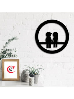 eCraftIndia - Black Couple Sitting On Bench Wooden Wall Decor for Living Room Bedroom
