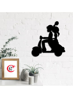 eCraftIndia - Black Couple On Scooter Black Engineered Wood Cutout Wall Art Decor