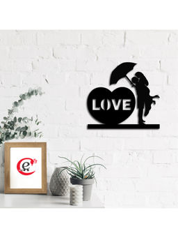 eCraftIndia - Black Love Couple Under Umbrella Wooden Wall Decor for Living Room Bedroom