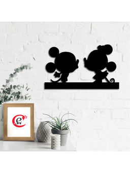 eCraftIndia - Black Mickey & Minnie Mouse Engineered Wood Cutout Wall Art Decor
