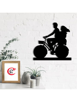 eCraftIndia - Black Couple On Cycle Black Wooden Cutout Wall Decor