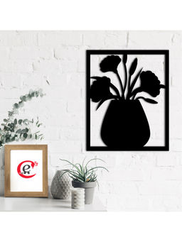 eCraftIndia - Black Beautiful Flower Vase Frame Engineered Wood Cutout Wall Art Decor