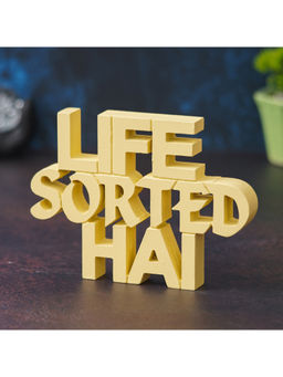 eCraftIndia - Yellow Handcrafted Life Sorted Hai Wooden Cutout Decorative Wall Hanging