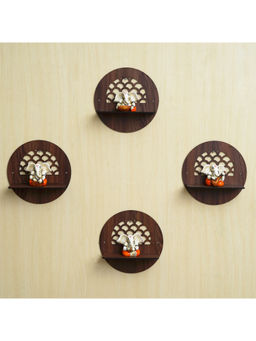 eCraftIndia - Brown Round Shaped Designer Wooden Wall Shelves (Pack of 4)