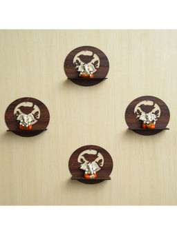 eCraftIndia - Brown Birds On A Tree Branch Cut Out Wooden Wall Shelves (Pack of 4)