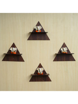 eCraftIndia - Brown Triangle Shape Wooden Wall Shelves (Pack of 4)