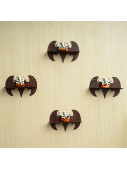 eCraftIndia - Brown Batman Bird Shape Designer Wooden Wall Shelves (Pack of 4)