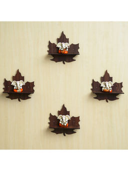 eCraftIndia - Brown Leaf Shape Designer Wooden Wall Shelves (Pack of 4)
